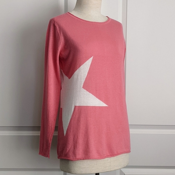 Unwine Sweater Linen Cotton Knit Lightweight Woven Star Salmon White S NWT - Picture 1 of 15